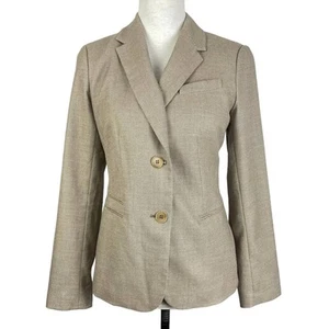 Talbots NWOT 8P Women's Tan Printed Viscose Linen Blend 2 Button Career Blazer - Picture 1 of 8