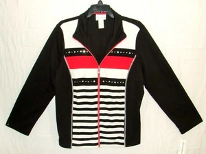 Chaqueta Alfred Dunner Grand Boulevard Tejida a Rayas Cremallera Completa Tachonada Talla 18 NUEVA J - Imagen 1 de 9