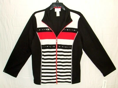 Chaqueta Alfred Dunner Grand Boulevard Tejida a Rayas Cremallera Completa Tachonada Talla 18 NUEVA J Foto 1 de 4