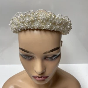 White Pearl Beads Bridal Headpiece Tiara Hair Accessory - Picture 1 of 9