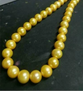 enorme collar de perlas naturales mar del sur dorado 18" AAA10-11MM BROCHE ORO 14K - Imagen 1 de 5