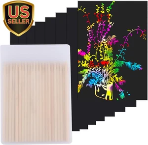 Scratch Art Paper Rainbow Sets 100 Pcs-Black Scratch off Paper Valentines Day... - Picture 1 of 1