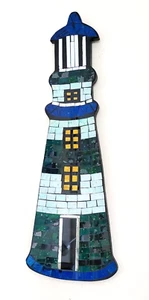 Mosaic teal and blue Lighthouse wall art plaque decoration L47cm x W17cm-NEW - Picture 1 of 8