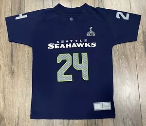 Seattle Seahawks Marshawn Lynch #24 Blue Youth Medium NFL Football Jersey SBXLIX - Picture 1 of 6