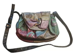 Vintage 80er 90er Jahre Bunte Patchwork Nas Schultertasche Juwelentöne - Bild 1 von 3