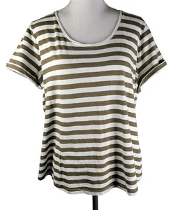 Lauren Ralph Lauren Womens Top Striped Tee Scoop Neck Olive Green White Size 2XL - Picture 1 of 20