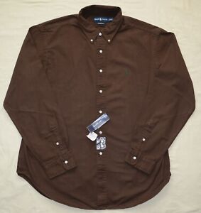New XL POLO RALPH LAUREN Mens Oxford Long Sleeve shirt Brown Cotton Extra Large