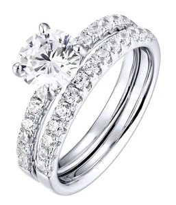 925 Sterling Silver 2.00ct Cz Solitaire & Eternity Bridal Set Ring size J to S
