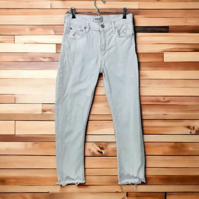 AGOLDE Toni Jeans Mujer 27 Talle Alto Recto Recortado Blanco Elástico Raw Dobladillo Foto 1 de 4