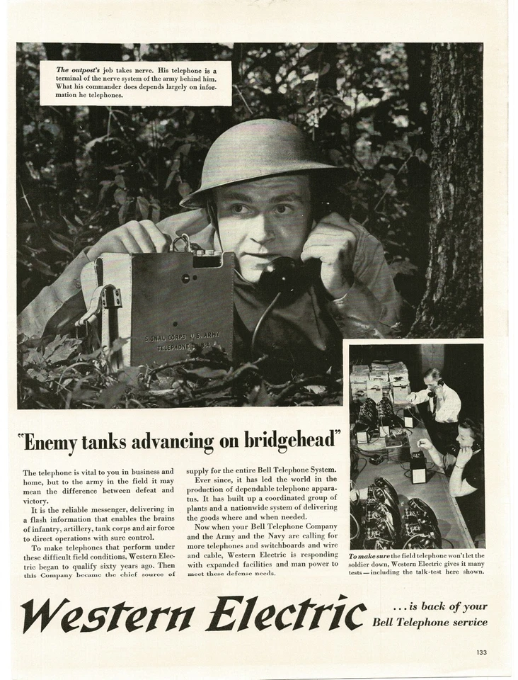 1941 Western Electric WWII US Army Scout Signal Corp Telephone Vintage Print Ad - Image 1 of 1