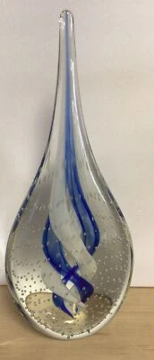 "Pisapapeles vintage de vidrio artístico bullicante burbuja lágrima azul blanco remolino 12""T" Foto 1 de 4