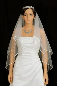 2T Elfenbein Fingerspitze Länge 1/8" Band Kante Mitte gerafft Braut Hochzeit Schleier - Bild 1 von 5