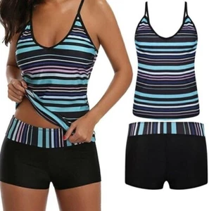 Damen 2 Stück Bademode Farbverlauf Tankini Oberteil mit Shorts niedrige Taille 3XL - Bild 1 von 6