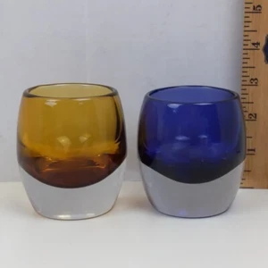 Crate & Barrel Votive Holder Candle Glass Cobalt Blue Amber Yellow Home Decor - Picture 1 of 4