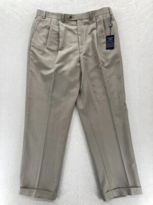 Pantalones de vestir Chaps para hombre 38x32 gris pierna recta plisados puños tiro alto traje nuevo con etiquetas Foto 1 de 4