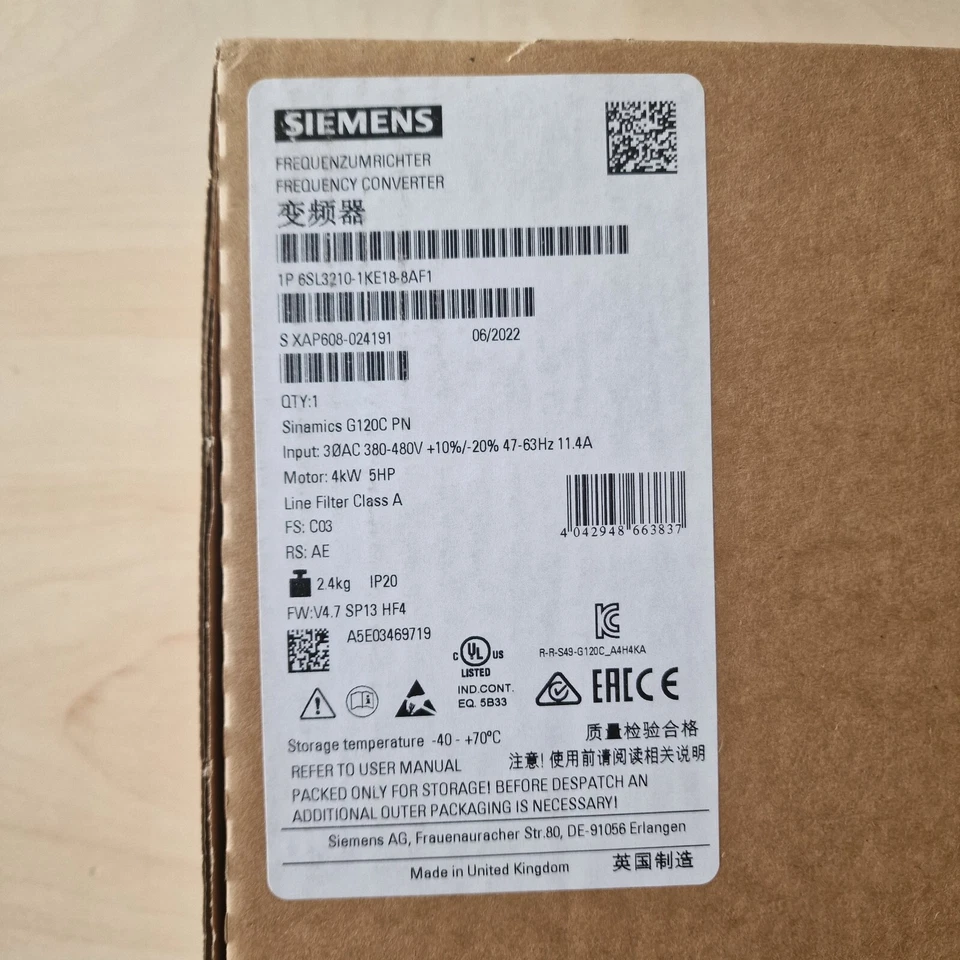 6SL3210-1KE18-8AF1 SIEMENS SINAMICS G120C PUISSANCE NOMINALE 4 0KW neuf et sc...