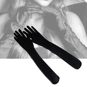 Fashion Long Velvet Gloves Elbow Length Black Dancing Gloves for Banquet Dress - Picture 1 of 6