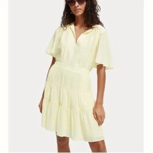 Scotch & Soda | Pastel Yellow Ruffle Flutter Sleeve Knee Length Dress Size M NWT - Picture 1 of 12