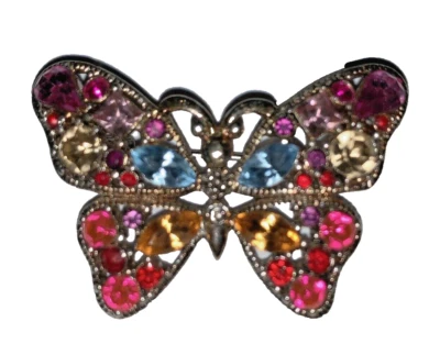 Broche Liz Claiborne Tono Plata Multicolor Piedra Mariposa Pin LC Foto 1 de 4