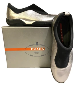 AUTH PRADA Leather Slip-On Sneaker Walking Shoes-Calzature Donna US 9.5-$495 - Picture 1 of 11