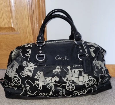 Coach F15653 Ashley Carriage Purse Handbag Black Satchel - Image 1 of 4