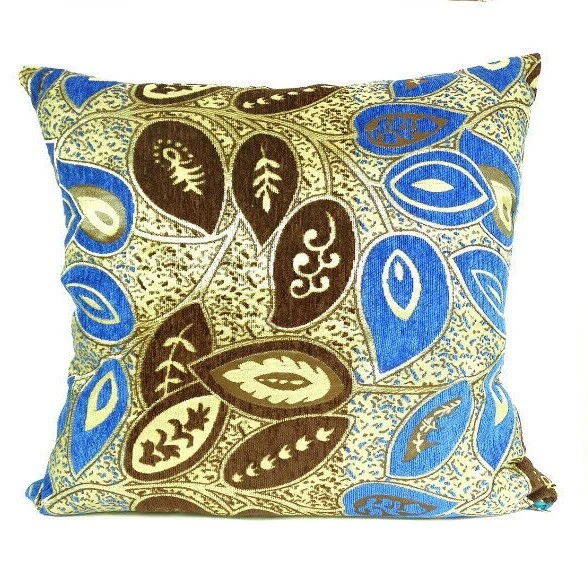 Blue Chenille Leaf Pattern Cushion Covers or Filled Cushions Sofa Bed Decor - Image 1 of 1