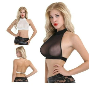 Lencería para mujeres Sujetador halter Top Malla Transparente Prendas para el torso Cortas Sexy Sujetadores Bralette - Imagen 1 de 14