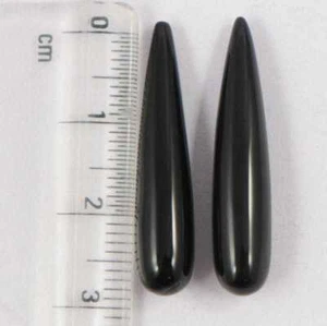 Par de piedras preciosas sueltas con forma de gotas de cabujón de ónix negro natural para joyería - Imagen 1 de 10