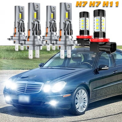 For Mercedes-Benz E350 E550 2008-2012 LED Headlight Bulb High Low Beam+Fog light - Image 1 of 4