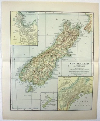 Nova Zelândia - Ilha Sul - Mapa original de 1914 por Dodd Mead & Company. Antigo - Imagem 1 de 3