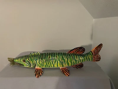 Dean Steffen Ice Fishing Spearing Decoy Large Folkart Muskie Decoy - Image 1 of 4