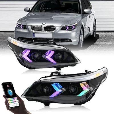 Пара цветных светодиодных фар RGB для передних фар BMW 5 серии E60 E61 2005-2010 годов выпуска - Изображение 1 из 4