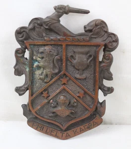 Vintage Kupfer Phi Delta Kappa Plakette 6" x 4" Metall Wappen Schild Schwesternschaft selten - Bild 1 von 8