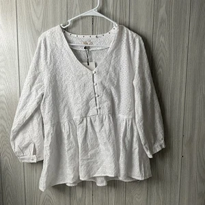 BARBOUR Top Womens 10 Bindweed Peasant Babydoll Eyelet Popover Cotton White NEW - Picture 1 of 14