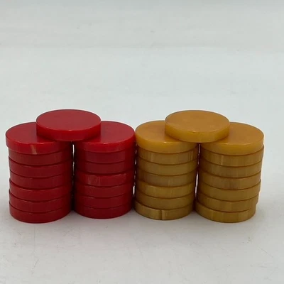 Crisloid Backgammon 30 Marbled Red & Butterscotch Bakelite Checkers Set No Chips - Image 1 of 4