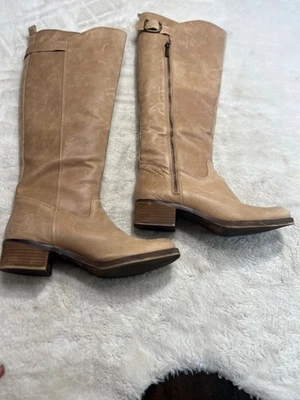 Lucky Brand Hillow beige tan Leather Knee-High Riding Boots With Side Zipper And - Image 1 of 4