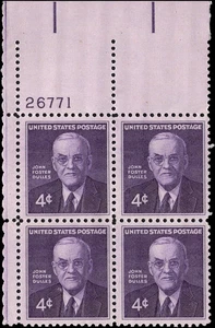 US Scott # 1172, John Foster Dulles, Plate Block of (4) 1960 4¢ Stamps, MNH - Picture 1 of 1