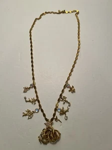 Collar Largo Vintage Kirks Folly Cupido Secretos de los 7 Ángeles Anillos Tono Dorado - Imagen 1 de 7