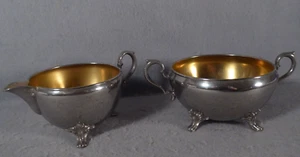 Manning Bowman Silver Plated Vintage Sugar Bowl & Creamer Set Meriden Conn - Picture 1 of 13