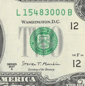 STOCKDALE PA CÓDIGO POSTAL 15483 Elegante número de serie billete de dos dólares nítido - Imagen 1 de 12