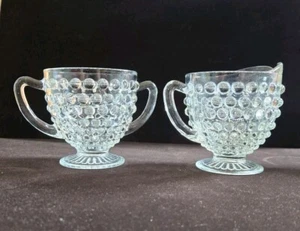 Vintage Anchor Hocking Hobnail Sugar & Creamer Set Clear Glass Handled EUC - Picture 1 of 15