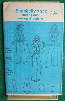 VTG Sew Pattern Girls Size 12 Unlined Jacket Vest Boy-cut Jeans Simplicity 7020 - Image 1 of 4