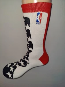 NBA Logo Red White Blue Stars Stripe Basketball Crew Socks Large - Picture 1 of 3