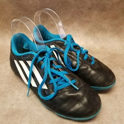 Adidas Boys   Size 3.5 Black Blue Lace Up Athletic Cleats - Image 1 of 4