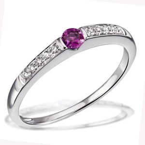 Goldmaid Ring Memoire 585 White Gold 1 Red Ruby 10 Diamonds 0.10 ct. SI/H - Picture 1 of 3