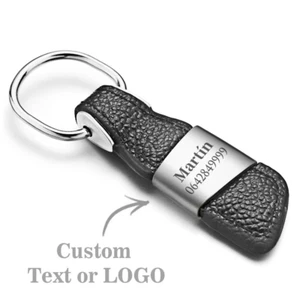 Personalized Genuine Leather Keychain - Custom Name & Logo Engraved Keyring Gift - Picture 1 of 9