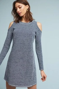 Anthropologie By Sol Angeles Struktur Strick Open-Shoulder Kleid Gr. M P Farbe Blau - Bild 1 von 4