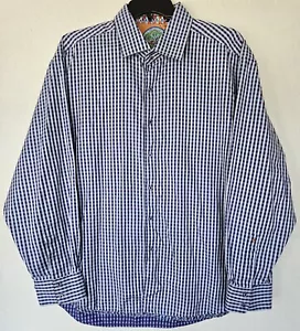 Mens Robert Graham Shirt 3XL Blue Checkered Long Sleeve Button Down Flip Cuff - Picture 1 of 4