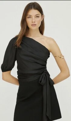 Top Anthropologie Dolan acanalado de un hombro negro, manga abullonada, mediano, ¡nuevo! Foto 1 de 4