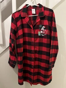 Disney Buffalo Plaid Check Minnie Mouse Christmas Sleep Shirt Womens Small Night - Picture 1 of 4